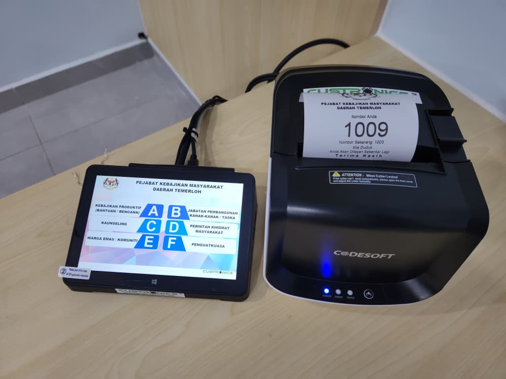 Custronics Queue Management System installation at Pejabat Kebajikan Masyarakat Daerah Temerloh